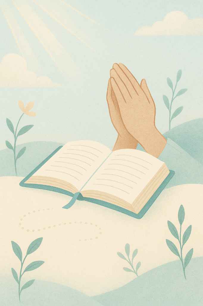 Capa do Ebook: Mãos em oração sobre uma Bíblia aberta